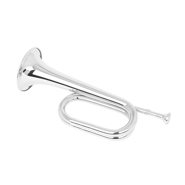 pitrice Brass Cavalry Trumpet Bugle Music Instrument Intellectual Developmental Early Learning Toy Portable Vocal Toys Horn for Scouting Beginners Adults Silver