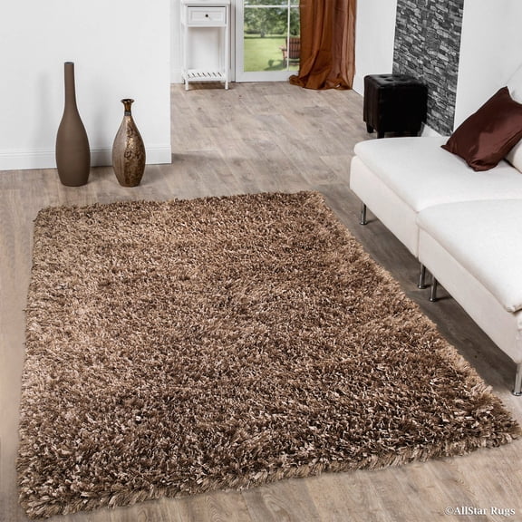 Allstar Khaki Solid Thick Modern Shaggy Area Rug (7' x 10' 2")