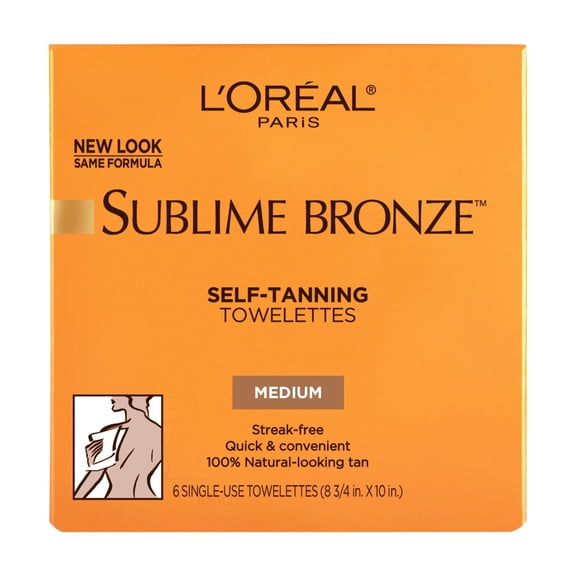 L'Oreal Paris Sublime Bronze Self-Tan Towelettes, Gradual Self Tanner, 6 Count Kit