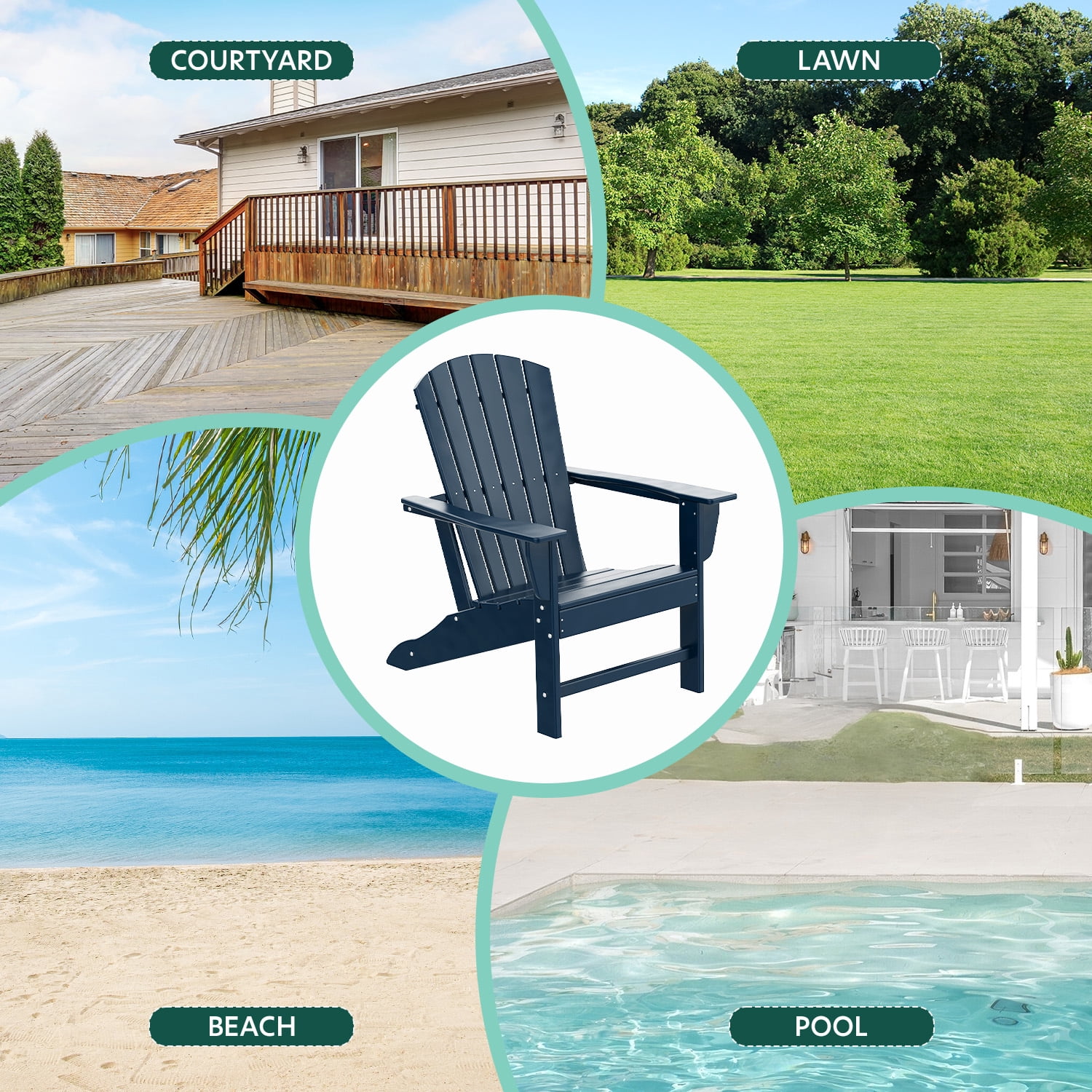 Hidpriva Set of 2 Adirondack Chairs, HDPE Weather Resistant Outdoor Chair w/ 400LBS Capacity for Patio, Garden and Fire Pit,Blue