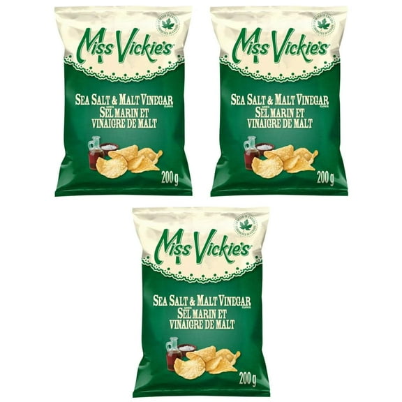 Miss Vickie's Sea Salt & Malt Vinegar Flavor Kettle Cooked Potato Chips, 200g (3 Pack)