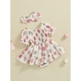 thumbnail image 4 of Musuos Baby Girls Rompers Dress 3M 6M 12M 18M Baseball/Floral Print Short Sleeve Skirt Hem Bodysuits Summer Clothes with Headband, 4 of 10