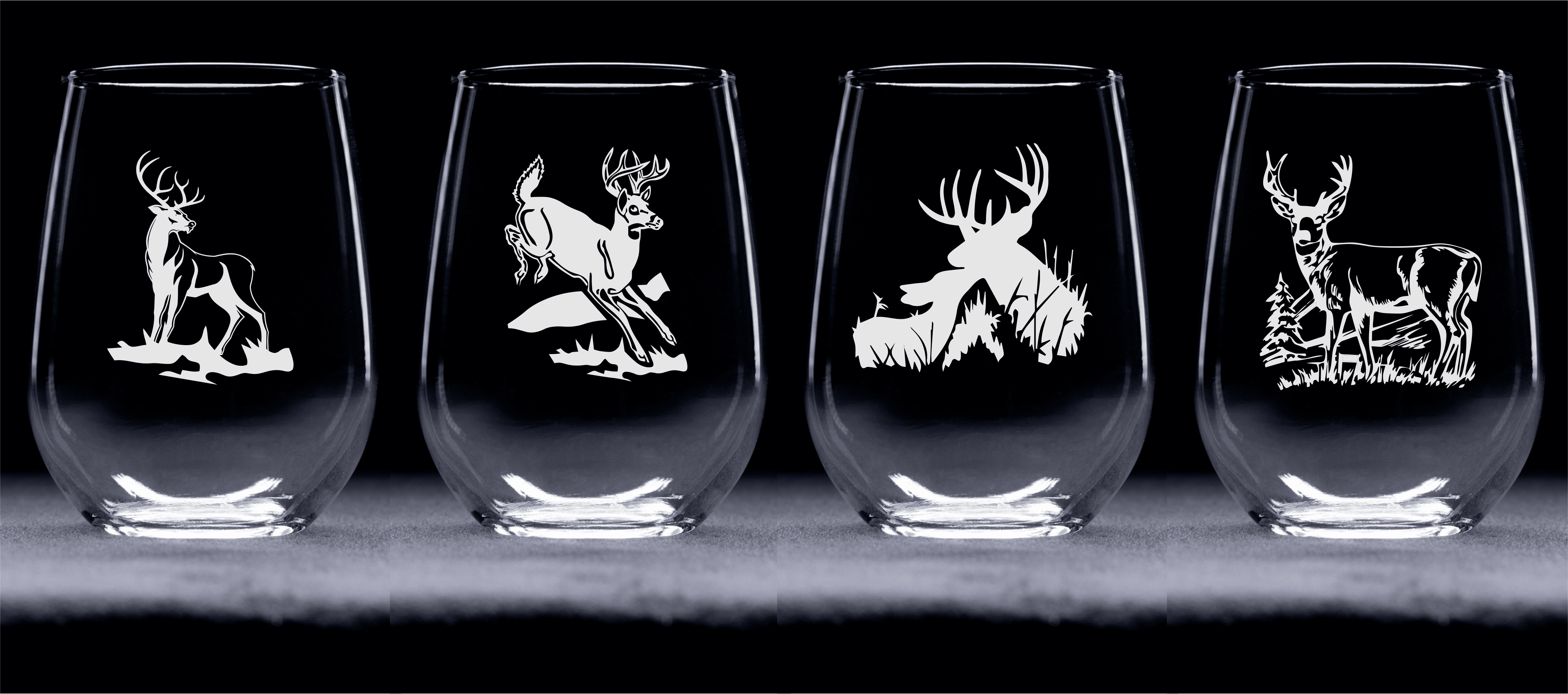 Deer 17 oz. Stemless Wine Glasses Set of 4