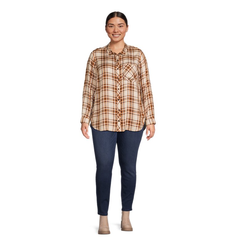 Terra & Sky Women's Plus Size Button Woven Top 