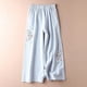 thumbnail image 1 of WILLBEST Pantalones Casuales Para Mujer, Culottes de Mujer, Pantalones de Pierna Ancha de Mezcla de Lino, Pantalones Palazzo Casuales Con Cintura Elástica y Bolsillos, Capri Para Un Uso Diario Cómodo., 1 of 7