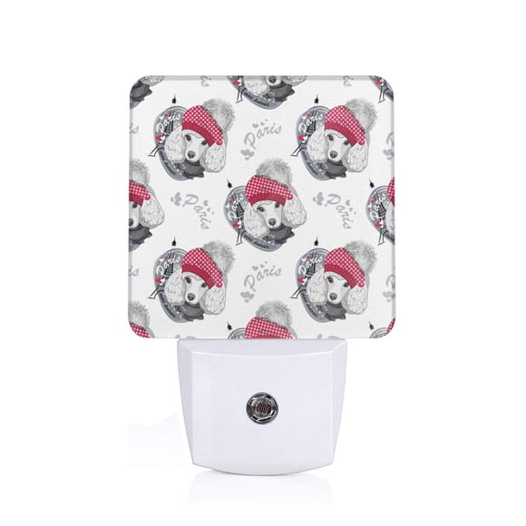Balery Cute Poodle Dog Luz Nocturna LED con Sensor Automático, Enchufe con Sensor Crepuscular, Luz Suave de 0.5W para Dormitorio, Pasillo, Baño-US