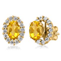Gem Stone King 18K Yellow Gold Plated Silver Yellow Citrine Stud Earrings with Removable Jackets for Women (1.26 Cttw, Gemstone November Birthstone, Oval 6X4MM)
