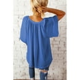 thumbnail image 4 of Loose V Neck Blouse Bell Short Sleeve Ruched Pure Color Pleated Shirt Top for Women Summer Blue XL, 4 of 6