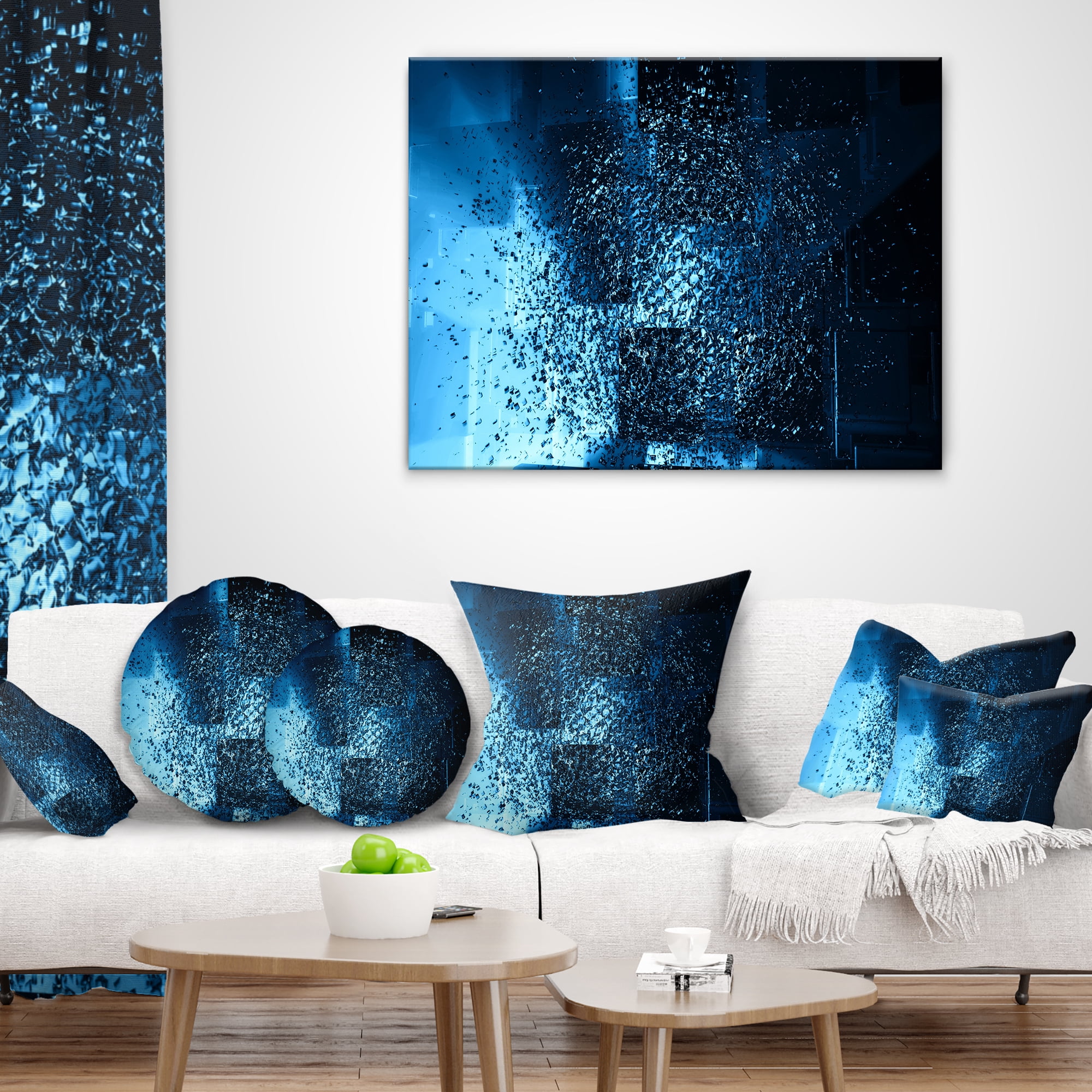 Designart Fractal 3D Blue Paint Splash - Contemporary Throw Pillow - 16x16