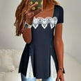 thumbnail image 2 of YUGYXL Lace Tops for Womens 2025 Summer Square Neck Tunics Shirts Short Sleeve Dressy Casual Work T Shirts Flowy Blouses Navy XL, 2 of 6