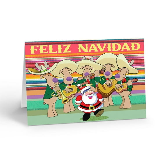 Stonehouse Collection Mexican Christmas Cards, Santa with Mariachis Holiday Card, Set of 12 with Envelopes, Made in USA, (Standard)