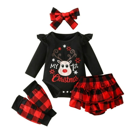 

WUDATI Halloween Chistmas Boys Girls Sets Toddler Boys Winter Baby Girl Christmas Outfit Ruffled Romper Xmas Onesie Deer Head Plaid Suspender Shorts Set Clothes