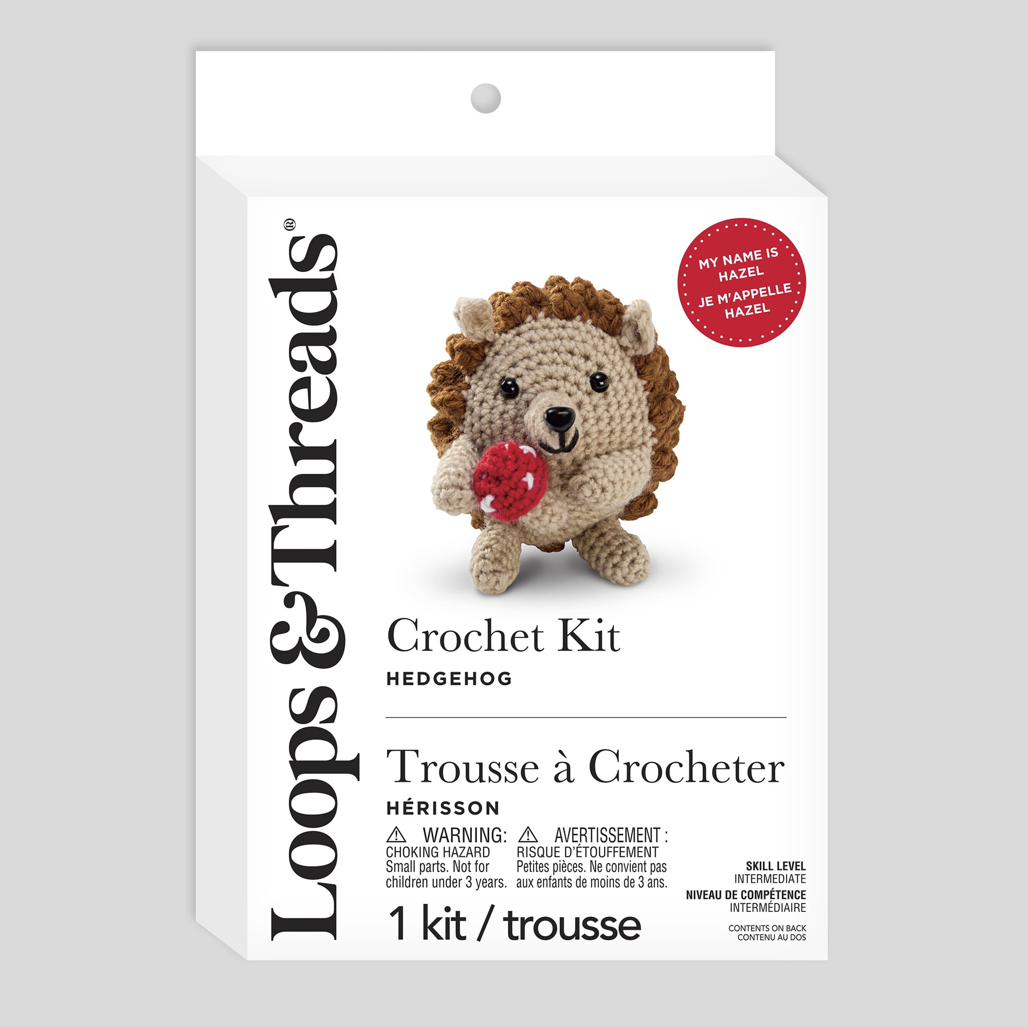 Intermediate Hedgehog Amigurumi Crochet Kit by Loops & Threads – DIY Stuffed Animal Craft Set with Yarn - Fiberfill - Hook & Instructions - Intermediate Skill Level - Makes 4.25" Plush - 6 Pack