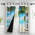 thumbnail image 2 of Summer Beach Blackout Curtains, Sea Waves Shell Starfish, Room Darkening Grommet Curtains, White Window View, 52"x63", 2 Panel, 2 of 6