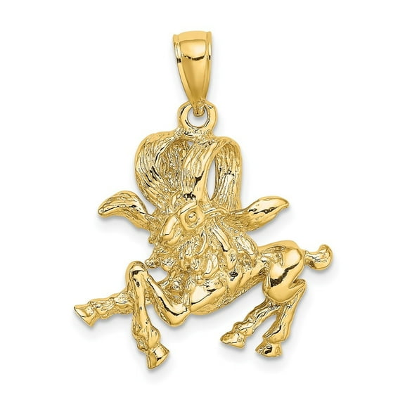 Diamond2Deal 14K Yellow Gold Large Aries Zodiac Charm Pendant for Women (L-27.7 mm,W-20.35 mm)