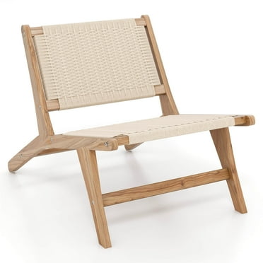 Teak Wooden Chair w/Braided Rope Seat & Backrest Mid Century Modern Accent Chair