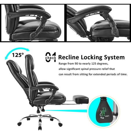 Leather Office Chair, 25.6'' x 25.6''x 51'' PU Leather Office Gaming Chair with Arms Seating Backrest Headrest, Adjustable Swivel Computer Desk Chair Office Chair for Heavy People, 250lbs,