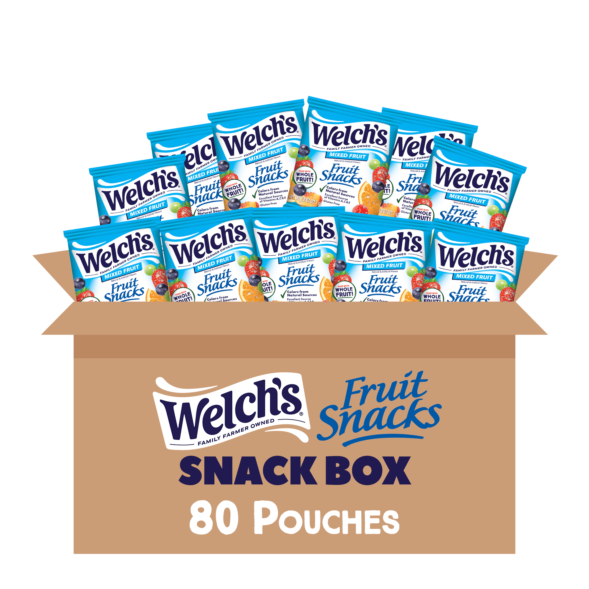 Welch's Fruit Snacks, Mixed Fruit, Soft Kids Snacks, 0.8oz (80 Pack)