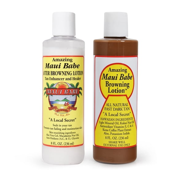 Maui Babe Antes y después de la loción para dorar [paquete de 2] - Antes y después del bronceado solar fabricado en EE. UU., 8 onzas