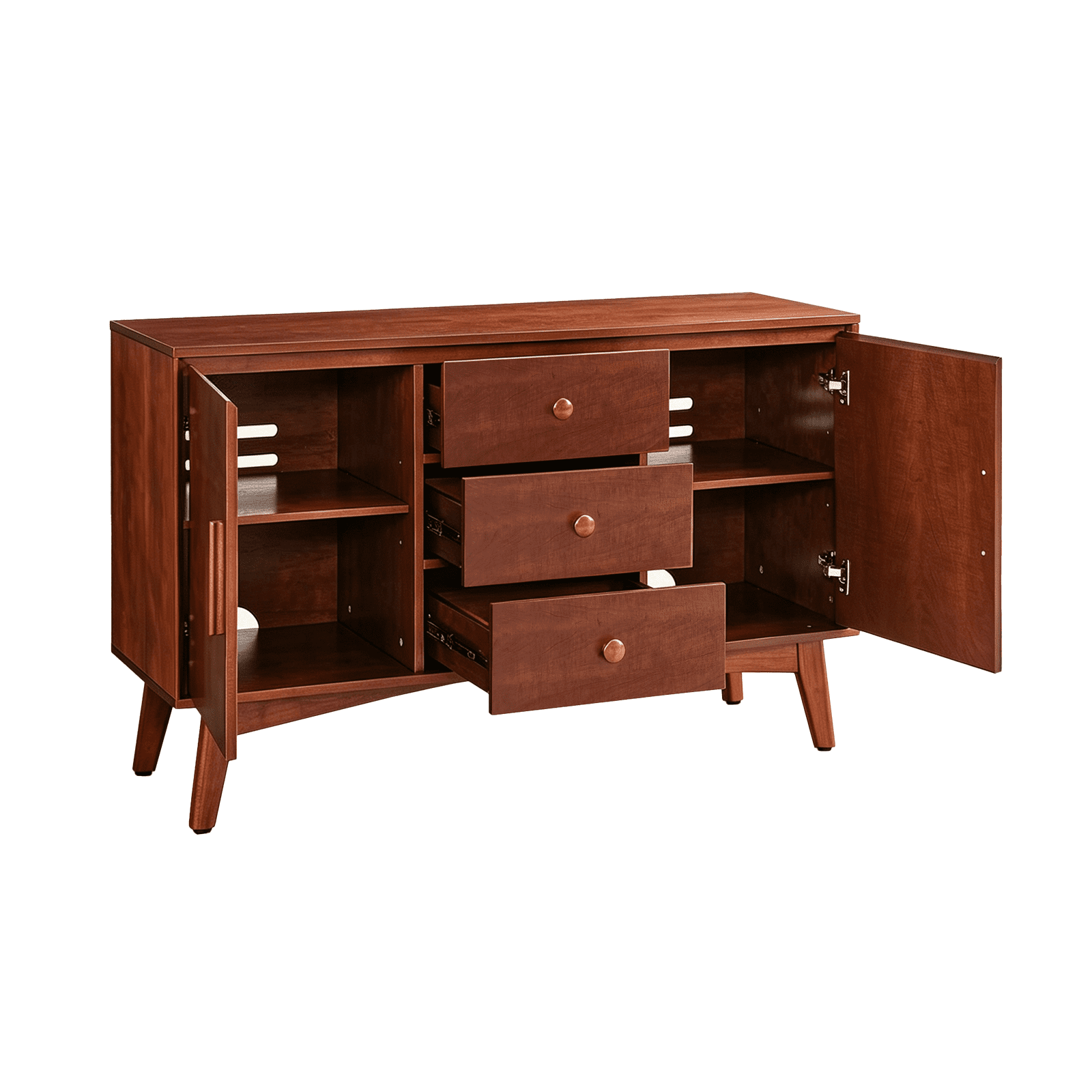 47.3" Sideboard Buffet Cabinet, Kitchen Buffet Cabinet with Solid Wood Frame Legs & Wooden Handle, Storage Cabinet with 2 Doors and 3 Drawers for Kitchen,Dining,Living Room, Walnut