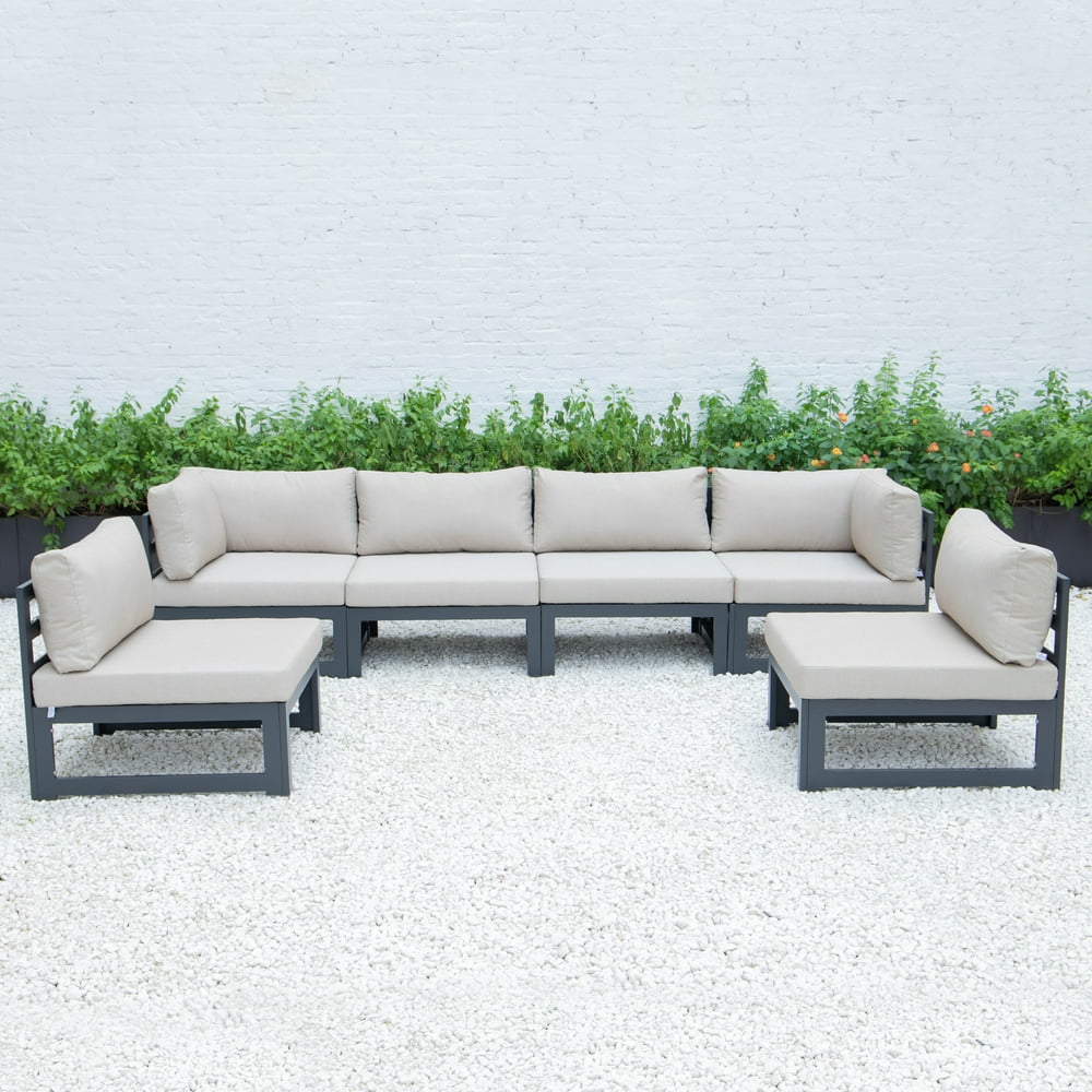 LeisureMod Chelsea 6-Piece Patio Sectional Black Aluminum With Cushions ...