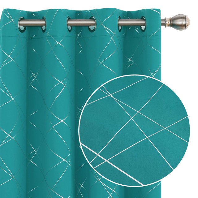 Cortinas opacas Deconovo con estampado geométrico de líneas, aislantes térmicos, con ojales, color turquesa/línea geométrica, 132 x 160 cm, para el hogar
