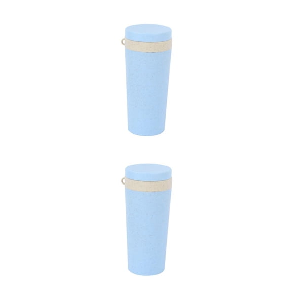 Botella deportiva Inteprter de trigo Buen sellado para Coche Hogar vaso de boca ancha Azul 2piezas