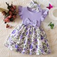 thumbnail image 2 of Ruyang Ruffles Sleeve Knit Flower Girls Dress Crew Neck Ribbed Summer Pleated Dresses Cute Print Pleated Casual Dresses, 2 of 4