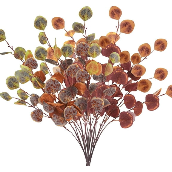 6Pcs Artificial Fall Eucalyptus Leaves Stems, 33.8” Fake Eucalyptus Branches Plants Foliage for Vase Home Fireplace Party Wedding Thanksgiving Table Centerpiece Fall Décorations (Assorted)