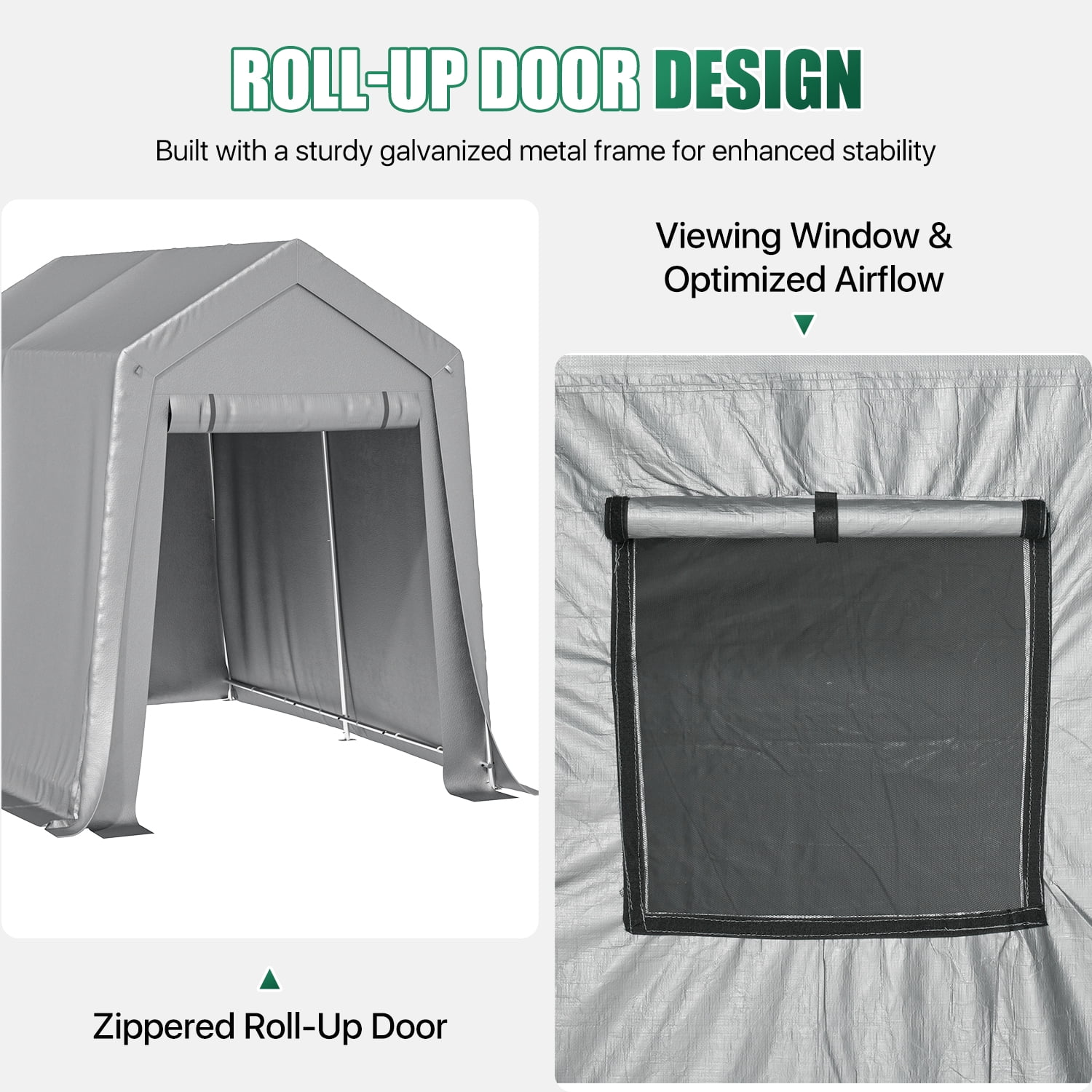 Clouddwell 6x8 FT Outdoor Portable Storage Shed Tent with Roll-Up Mesh Windows & Reinforced Frame, Motorcycle Storage Shed for Patio Furniture & Equipment Storage, Dark Gray