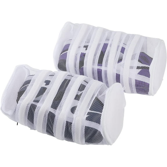 Mesh Shoes Wash Bags for Washing Machine Extra Large Heavy Duty 2 Pack 15.7 x 7.5 Inches Zipper Sneaker Laundry Sack for Cleaning Delicates Gym Tennis Shoes, Circular