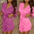 thumbnail image 2 of Fengactive 2PC Women's Short Robes Lightweight Sexy Belted Sleepwear Bridesmaid Bride Party Bathrobes, 2 of 9