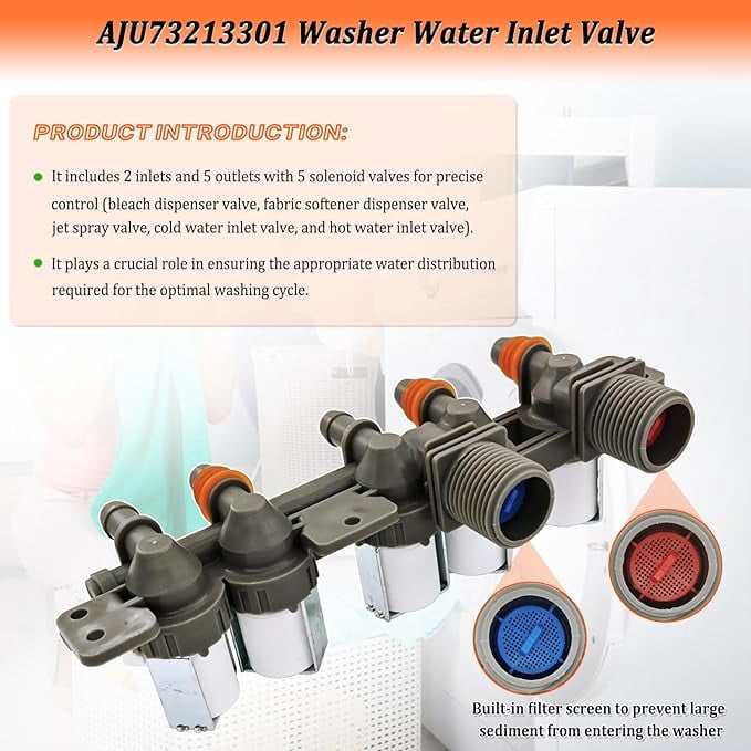 Aniceparthy 5221EA1008F AJU73213301 Washer Water Inlet Valve Replacement for LG & Kenmore Washers WT5680HWA WT7200CW WT5170HV WT4970CW WT1201CW