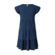 thumbnail image 5 of Lucakuins Mujeres Casual Plisado Vestido Corto, Adultos Primavera Color Sólido Cuello Redondo Manga Corta Mini Vestido Lucakuins moda, 5 of 9