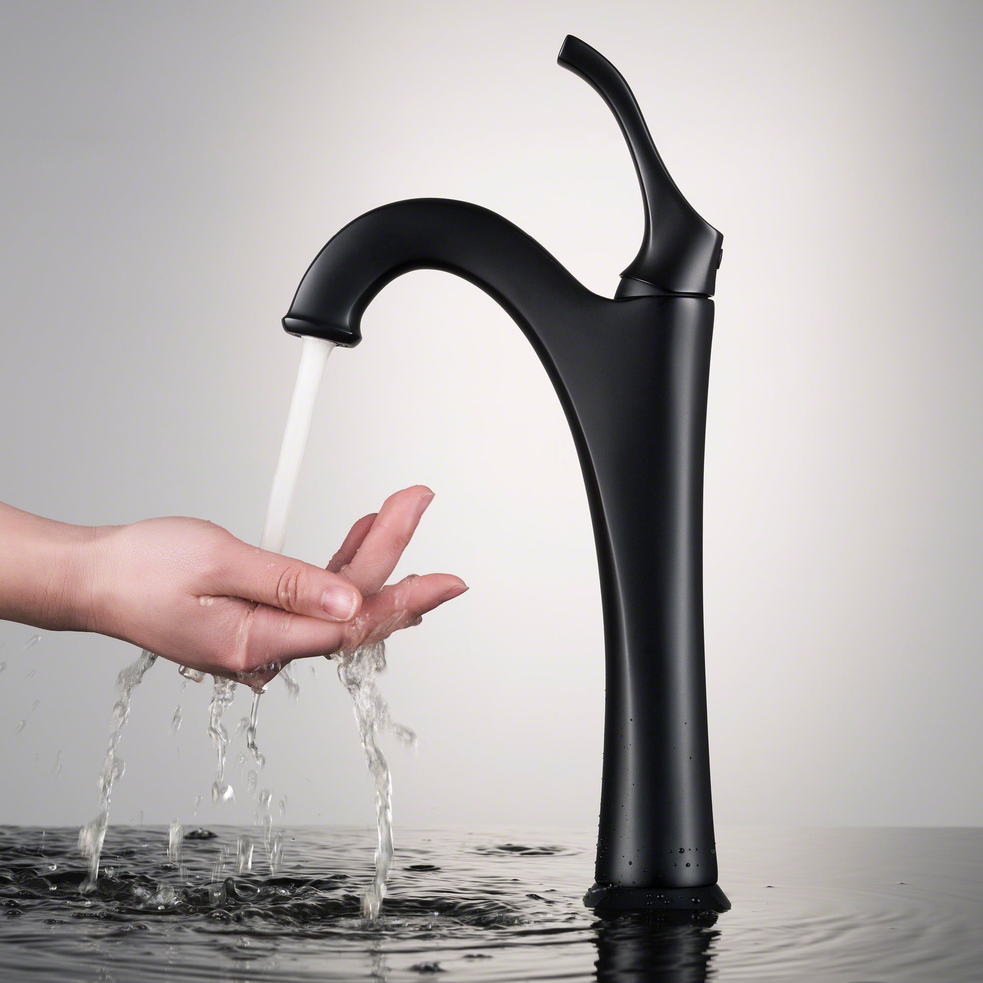 KRAUS Arlo Matte Black Single Handle Vessel Bathroom Faucet with Pop Up Drain
