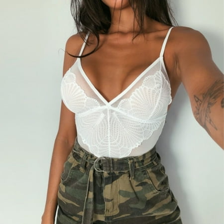 Summer savings SEMPAI New Piece Women Mesh Lace V-Neck Teddy Lingerie Jumpsuit Underwear Bodysuit Valentines Day
