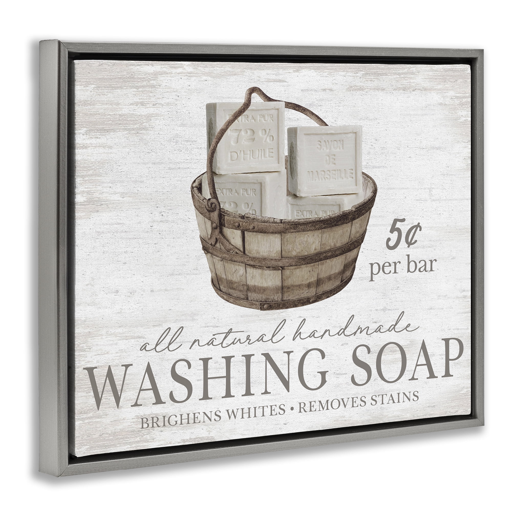 Stupell Industries Vintage Laundry Soap Typography Painting Gray Floater Framed Art Print Wall Art, 31 x 25