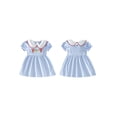 thumbnail image 2 of BemeyourBBs Toddler Baby Girl Crawfish Dress Outfit Cute Lobster Embroidered Striped Bubble Dress Short Sleeve Doll Collar Princess Dress Summer Clothes Party Casual Dress, 2 of 9
