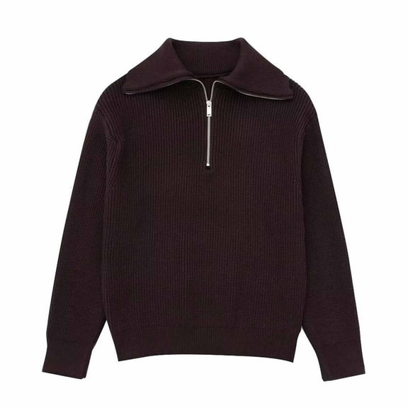 Ynynloco Sweaters for Women Zip Up Lapel Long Sleeve Knit Pullover Tops Solid Color Loose Fit Warm Sweater