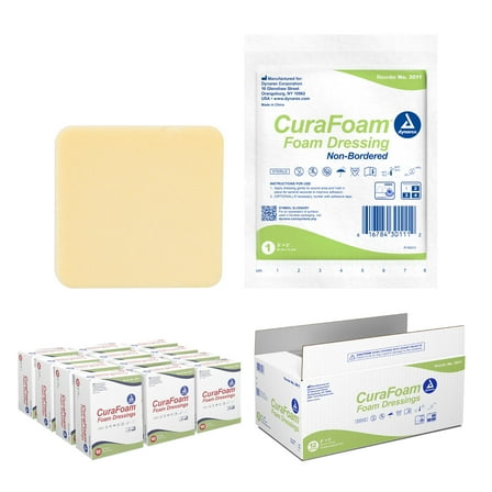 Dynarex CuraFoam Foam Dressings, Non-Bordered, Sterile, Provides Cushioned and Moist Wound Care, Ideal for Medium to Heavy Exuding Wounds, 2" x 2", 1 Case of 120 CuraFoam Dressings (12 Boxes of 10)