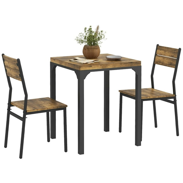 HOMCOM Ensemble de Table à Manger pour 2, Table de Cuisine Carrée et Chaises Brun Rustique