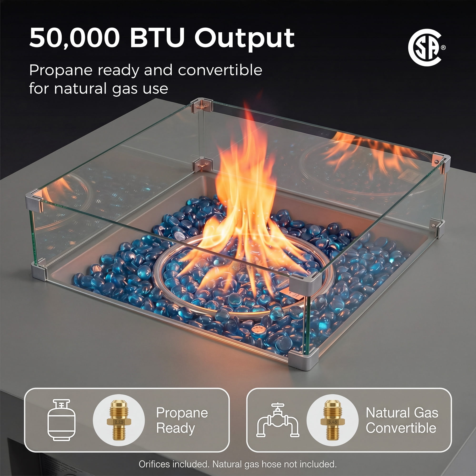 RADIATA 40" Square Propane Fire Pit Table, Dual Fuel Natural Gas Fire Pit Convertible, 50,000 BTU Modern Gas Fire Pit with Hidden Tank Side Table,Outdoor Fire Pit Table for Outside Patio