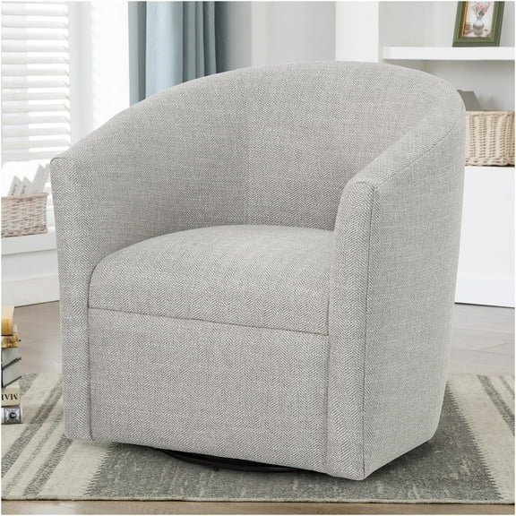 JERFIT Modern Swivel Barrel Chair with Herringbone Fabric, 360-Degree Rotation, Compact Accent Chair for Living Room, Bedroom, Beige