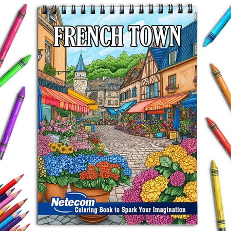 Netecom French Town Coloring Book for Adults Spiral Bound Soft Cover
