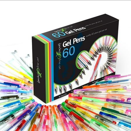 60 Gel Pen Set, Colors - Metallic, Glitter, Neon, Pastel, Basic, Office Stationery Back to School Art Supplies, Coloring Pens Children Toys, Adult.., By Gecko Fine Art