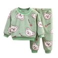 thumbnail image 1 of Gibobby Conjunto de pantalón Traje de franela para niños, pijamas de lana para bebés, traje de pantalones cálidos y esponjosos con animados para niñas(Verde, 3-4 Años), 1 of 3