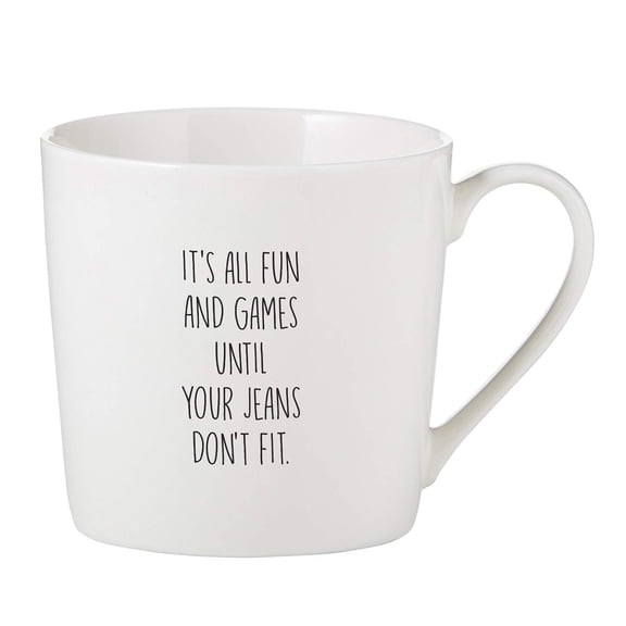 Creative Brands SIPS 14-Ounce Coffee Mug – “Jeans Don’t Fit” Ceramic Cup