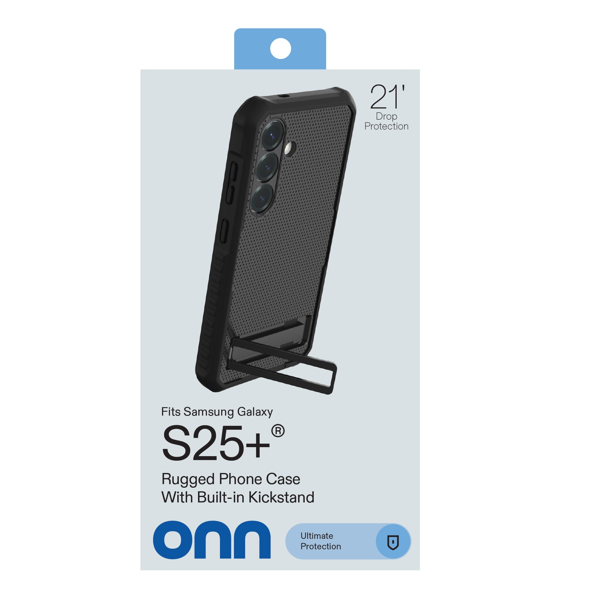 onn Rugged Phone Case with Kickstand for Samsung Galaxy S25+ - Black