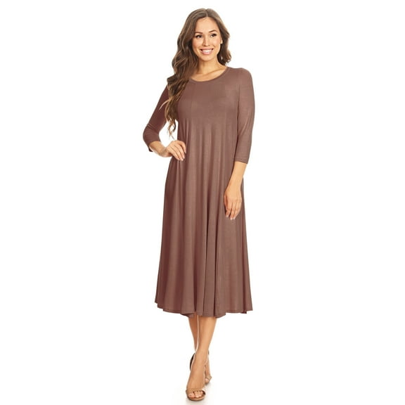 Women's Casual Basic Comfy 3/4 Sleeve Flare A-line Midi long maxi Dress