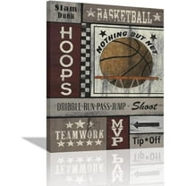 Basketball Wall Art Sport Theme Pictures Canvas Wall Decor Gifts for Basketball Lover Motivational Sports Painting Print Artwork Framed for Classroom Boys Room Gym 12"x16"